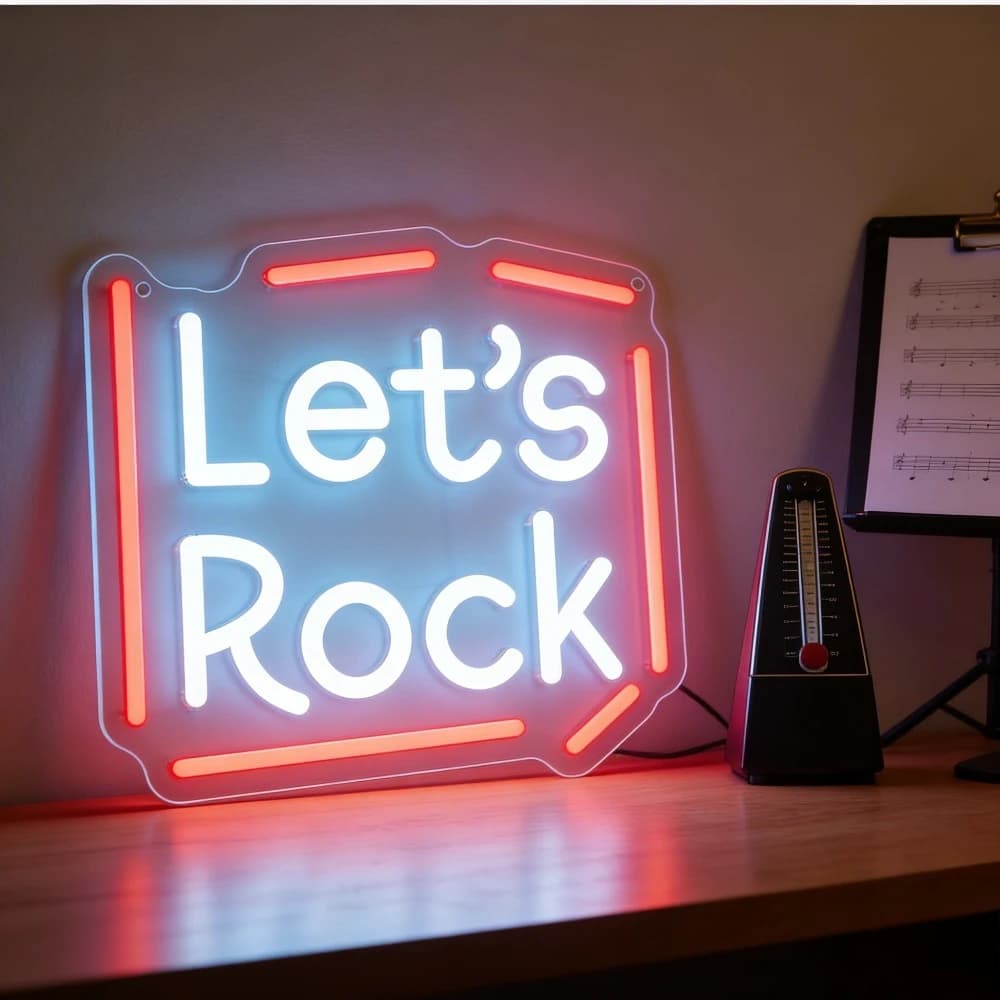 Insegna Luminosa USB 'Let's Rock' Decorazione da Parete Luce al Neon LED Dimmerabile per Studio Musicale, Sala Chitarra, Matrimonio, Festa di Compleanno