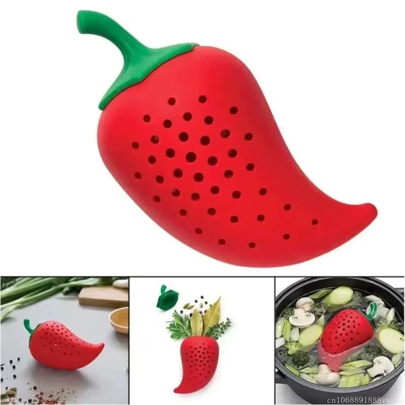 Creativo Forma di Peperoncino Spezie Filtro Spezzatino e Zuppa Sacchetto di Condimento in Silicone Kit per Infusione a Base di Erbe Utensili da Cucina Pratici Strumento di Cottura