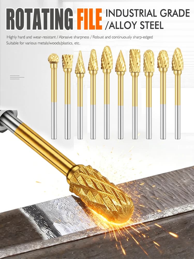 10pcs HSS Routing Router Drill Bits Set for Dremel Carbide Rotary Burrs Tools Wood Stone Metal Root Carving Milling Cutter