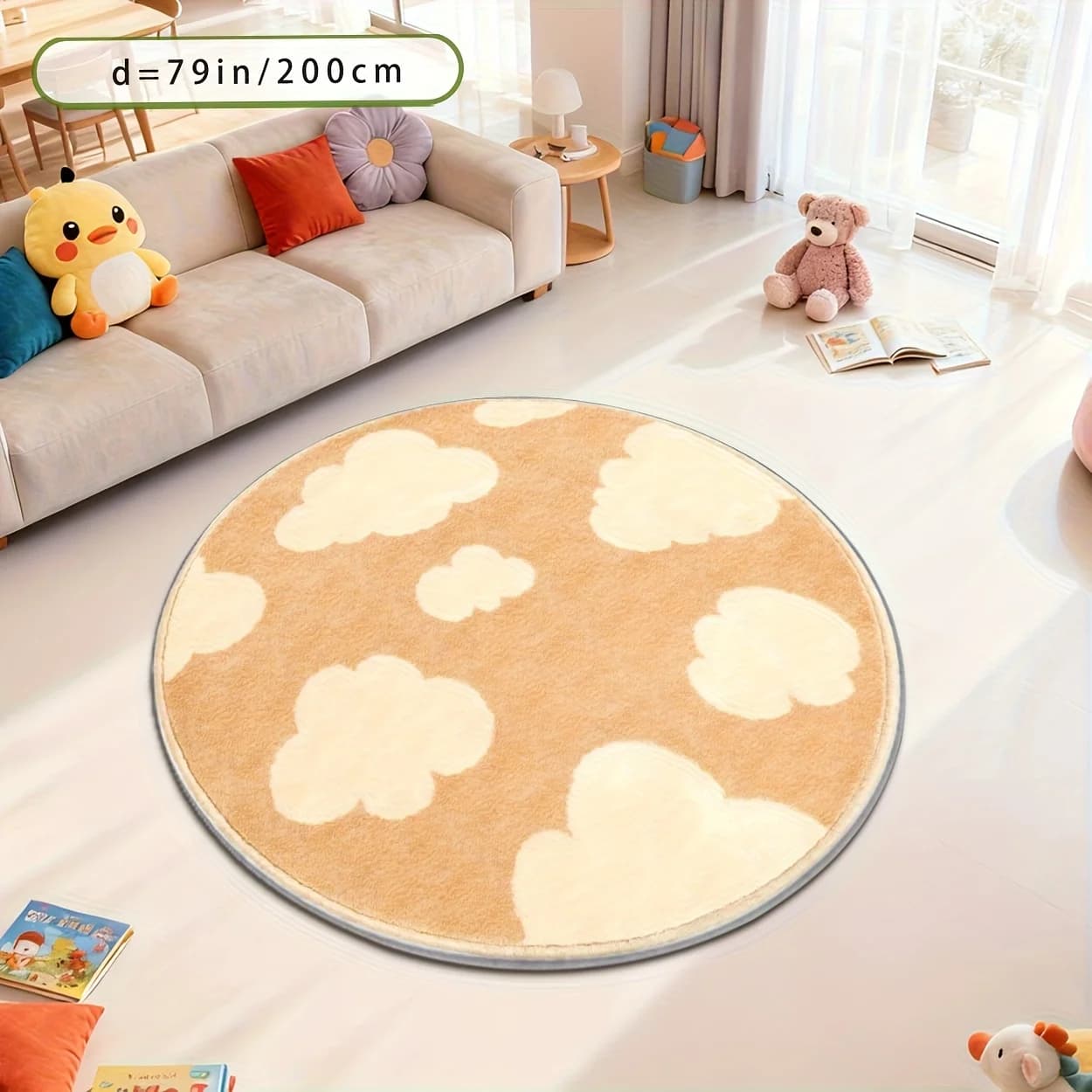 Tappeto Decorativo Rotondo Effetto Nuvola per Cameretta, Soggiorno, Morbido Tappeto per Bambini, Arredo Casa