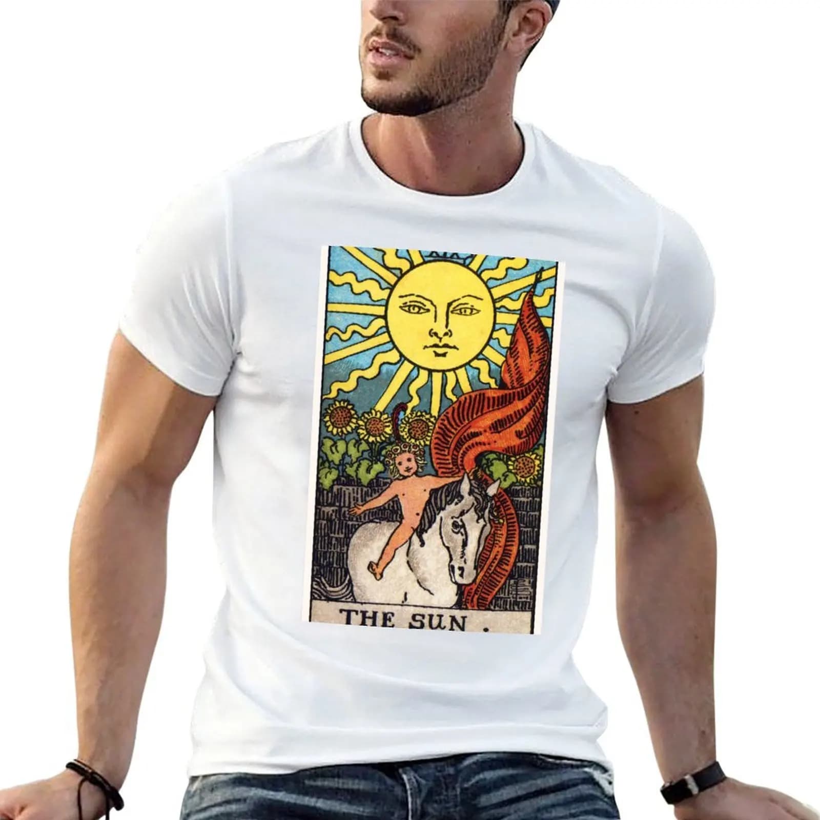 XIX. T-shirt The Sun Tarot Card, t-shirt grafica da uomo, t-shirt di lusso da uomo, t-shirt in cotone al 100%.