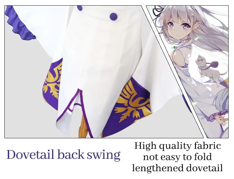 Re:Zero Emilia Cosplay Costume – Women's Dress with Headdress for Halloween Party