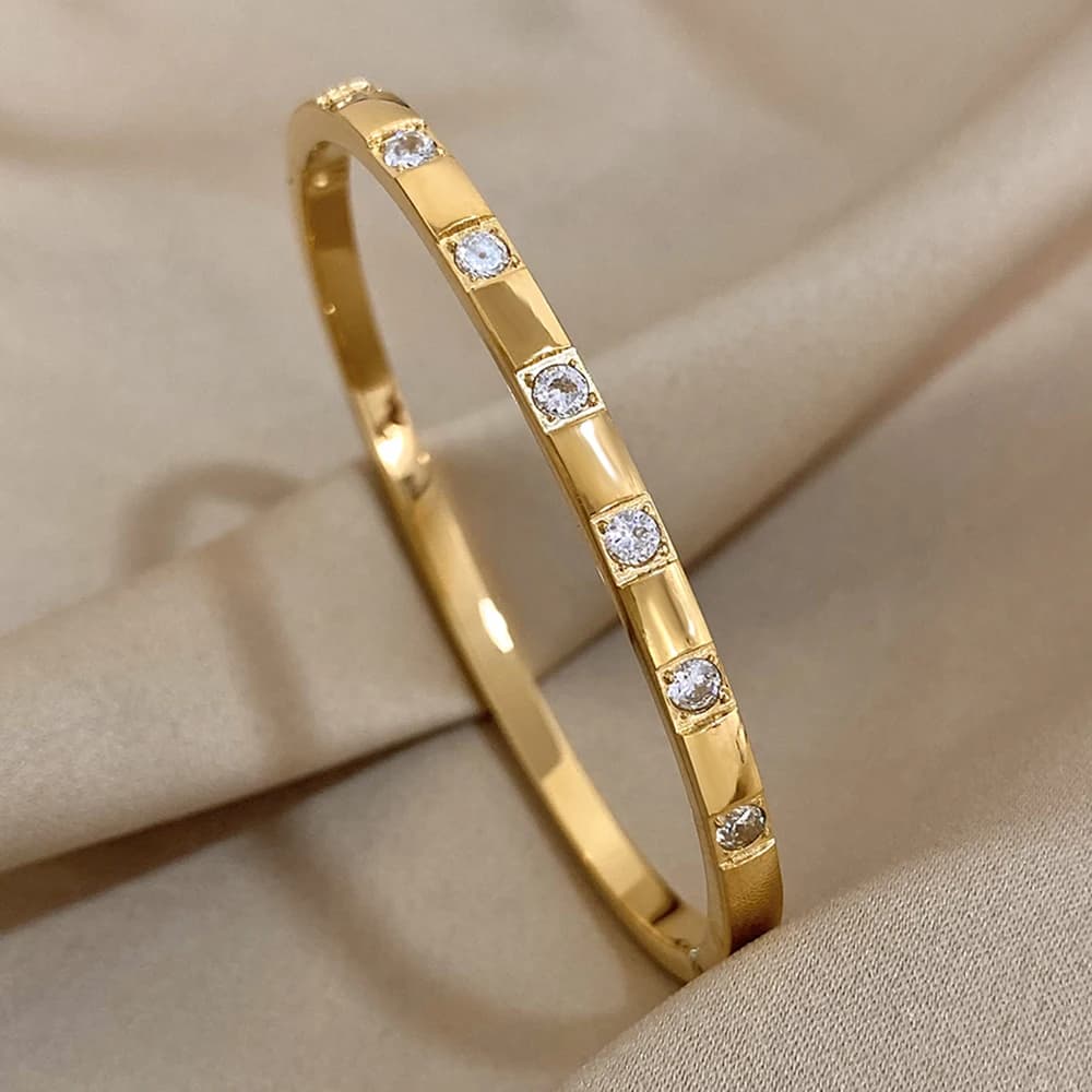 AENSOA Semplice classico nuovo braccialetto in acciaio inossidabile placcato oro intarsiato con strass quadrati braccialetto con ciondolo gioielli impermeabili