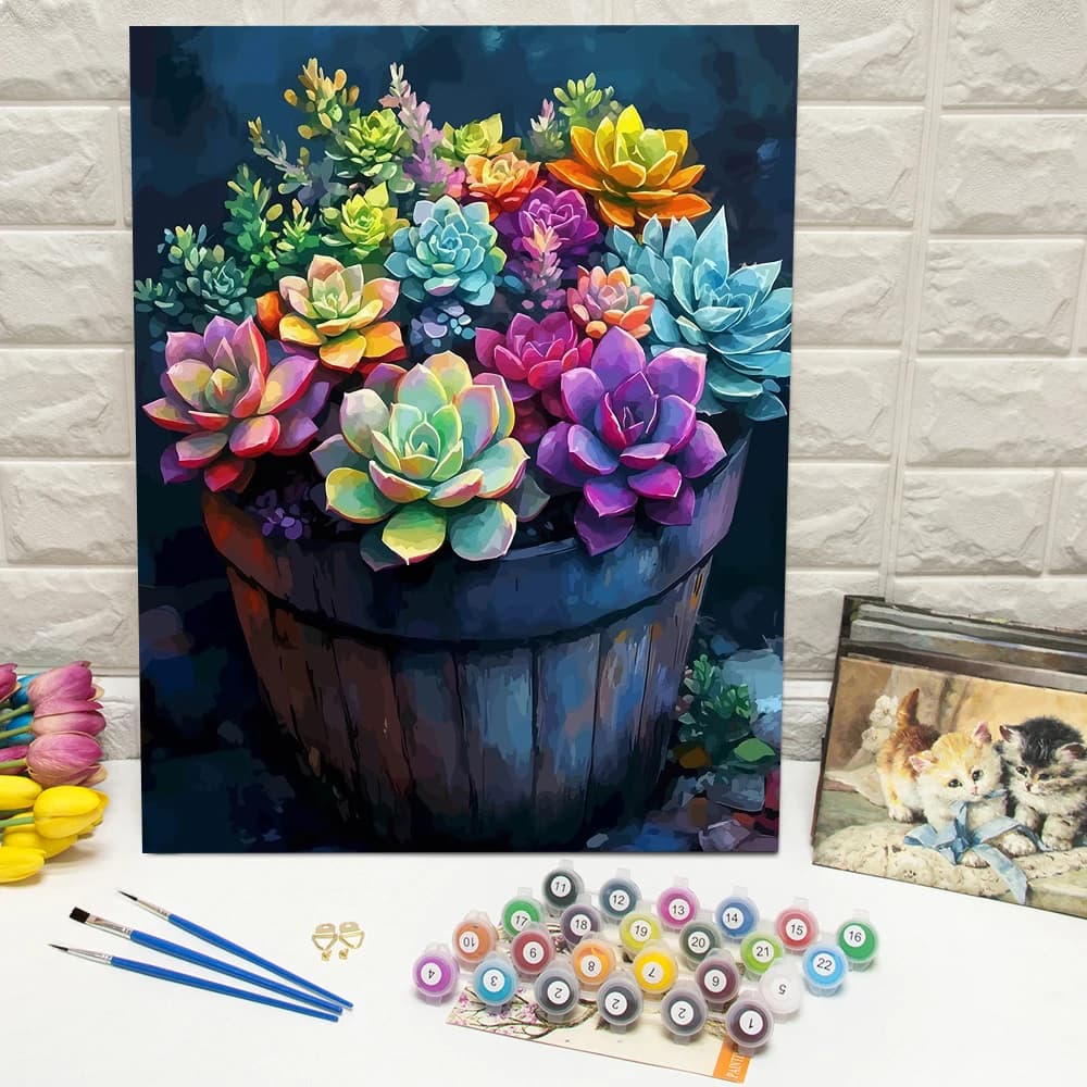 Huacan DIY Drawing By Numbers Succulent Acrylic Paint On Canvas Digital Oil Painting Plant Crafts Art Supplies Handpainted Gift