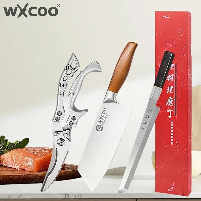 WXCOO Set di Coltelli da Cucina Multifunzione in Acciaio Inossidabile ad Alto Contenuto di Carbonio, Coltello da Chef e Forbici