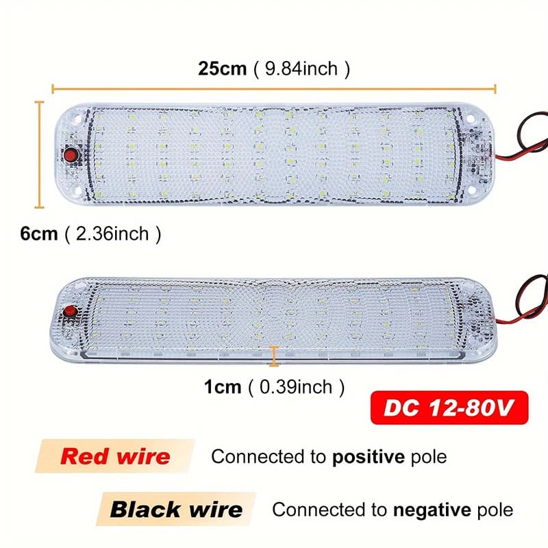 Barra Luminosa a LED 12V-80V 72LED per Interni con Interruttore, Lampada per Auto, Camper, Bus, Camper, Barca, Illuminazione per Tetto