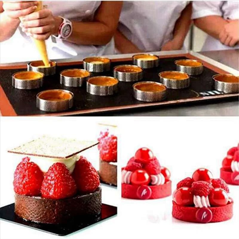 AA76-10Pack 8Cm Stainless Steel Tart Rings Circular Tart Rings Perforation Cake Ring Mold Mousse Mold Kitchen Baking Mould