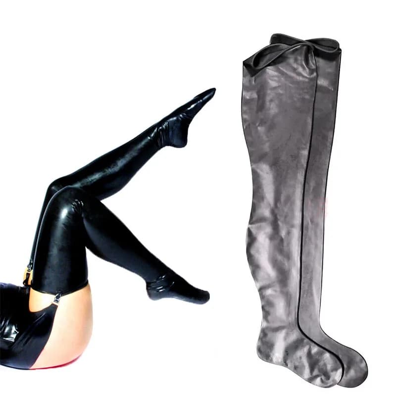 Waterproof Black Latex Stockings Cosplay Cross-dress Hosiery Sexy Hose Long Socks Seamless Tights leggings Rubber Knee Socks