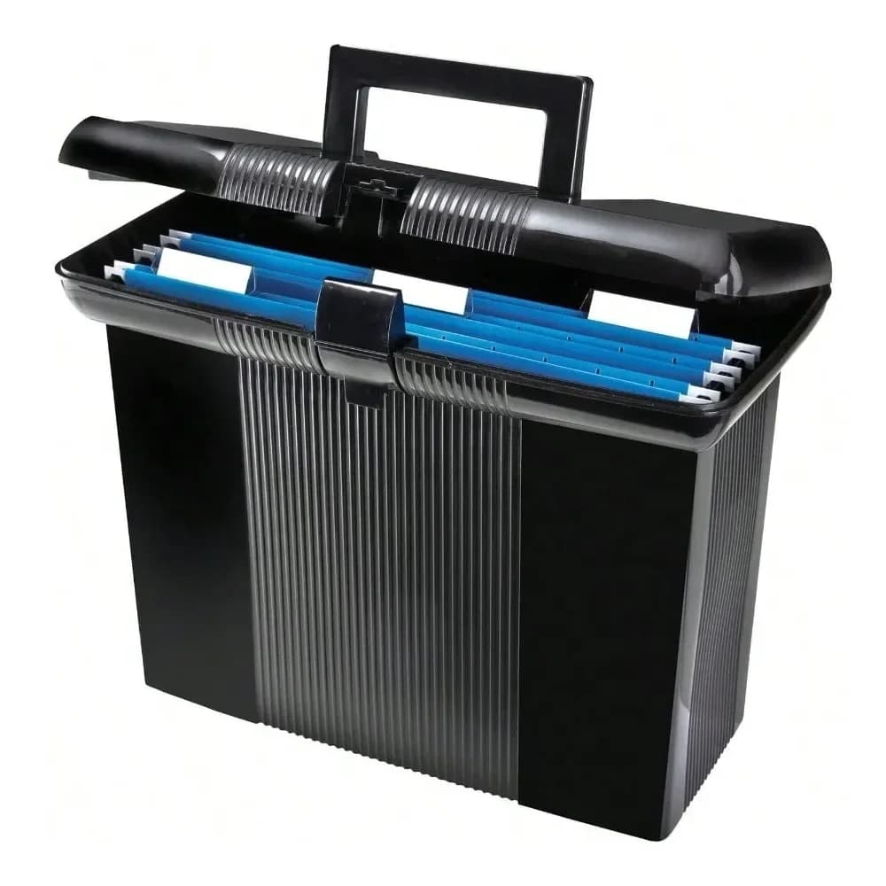 Scatola Portadocumenti Portatile con Scomparti, Coperchio con Chiusura a Doppio Chiusino, Nera, Include 3 Cartelle Sospese Formato Letter 41732