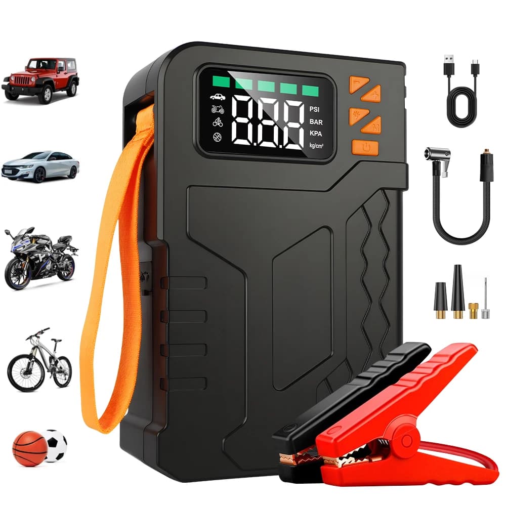 Avviatore d'Emergenza Portatile 4-in-1 Carsun - Power Bank 8000mAh, Gonfiatore Pneumatici 150Psi con Luce LED di Emergenza