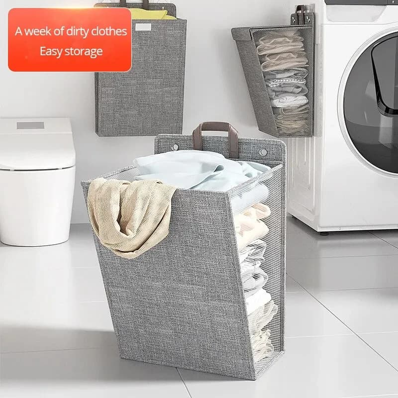 Foldable Adhesive Laundry Basket Multifunctional Punch Free Wall Hanging Closet Clothes Organizer Bag Mesh Hook Toys Storagers