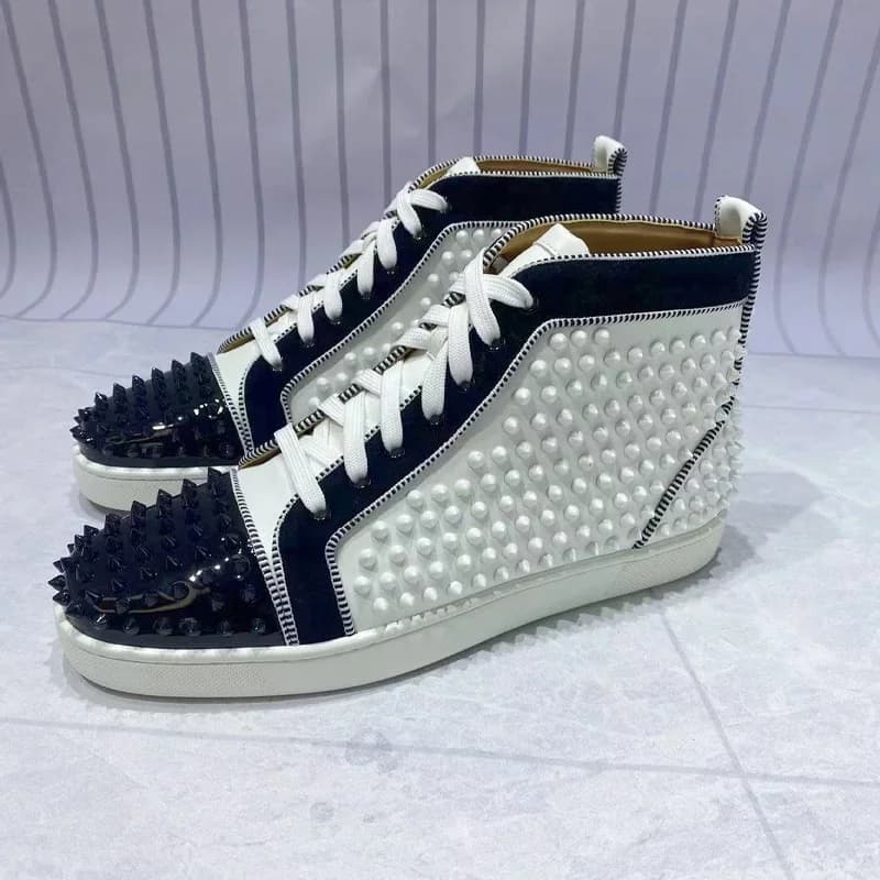 Rivets Fashion Designer Flat Classic Lace Up Men's Sports Shoes High-Top Leather Comfort Silver Luxury Men's Casual Sneakers New
