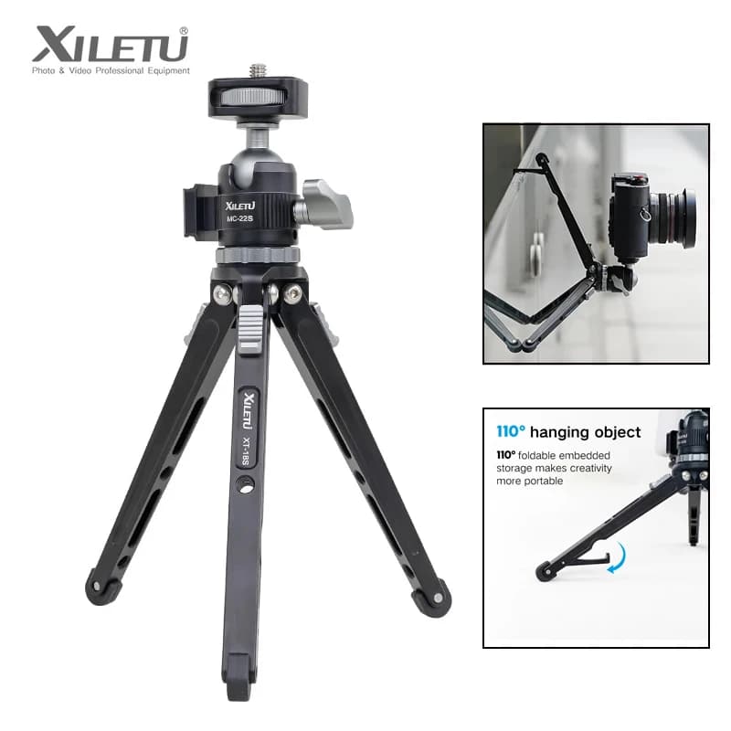 XILETU MC22S + XT18S Mini treppiede Vlog portatile Testa di scarpa fredda Treppiede video selfie da tavolo per micro supporto per telefono con fotocamera singola