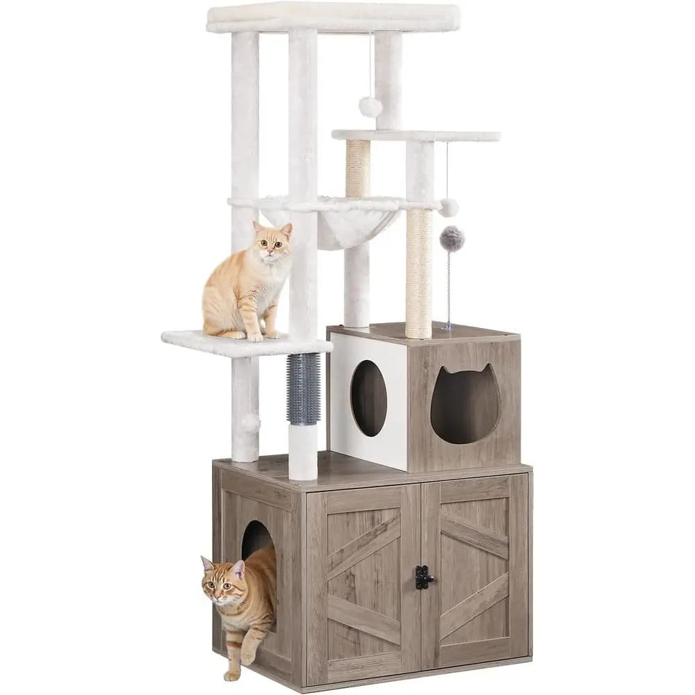 Tiragraffi per gatti con lettiera integrata, torre alta per gatti o per gatti da interno, lettiera multiuso per gatti, lettiera nascosta integrata nell'arredamento