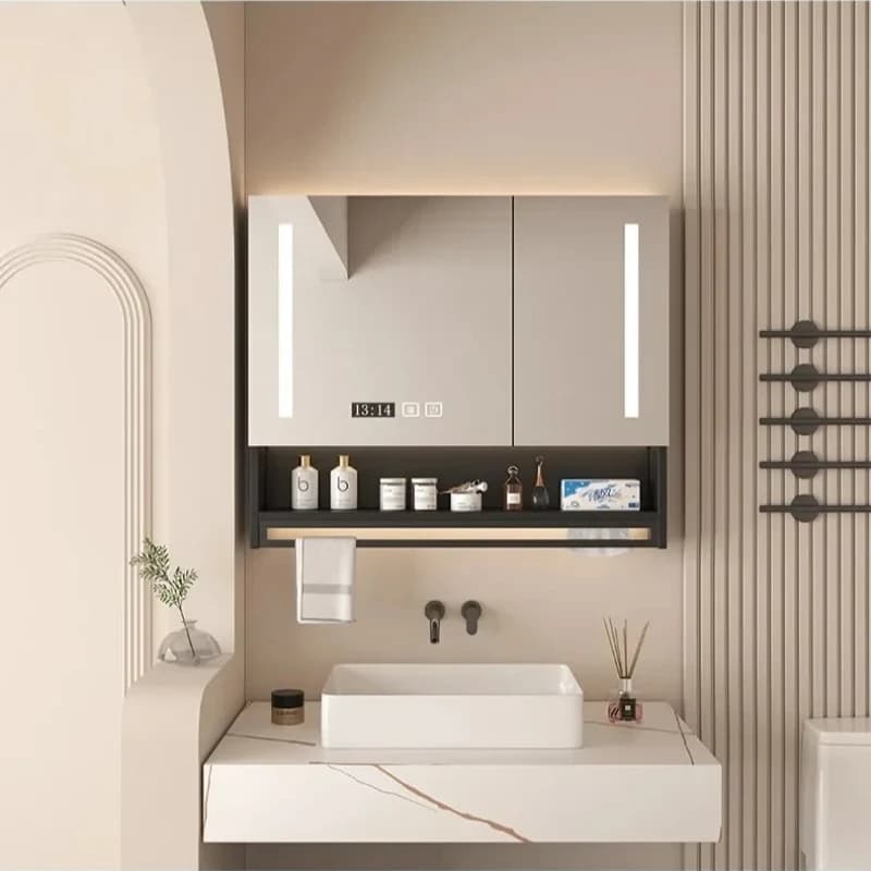 Armadietto da bagno moderno con specchio a parete, antiappannamento, mobili per la casa, bagno, lavabo integrato, con retroilluminazione K