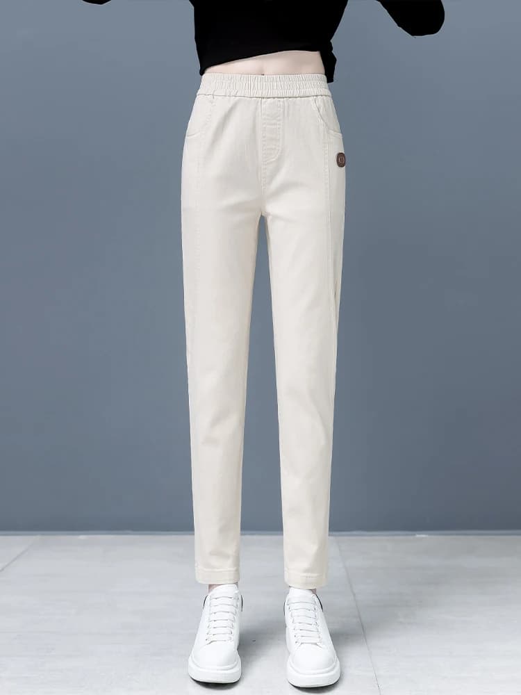 High Waist Loose Fit Casual Harlan Jeans Women's Spring Autumn New Style Elastic Waist Nine-Piece Pants Slimming Loose Jeans