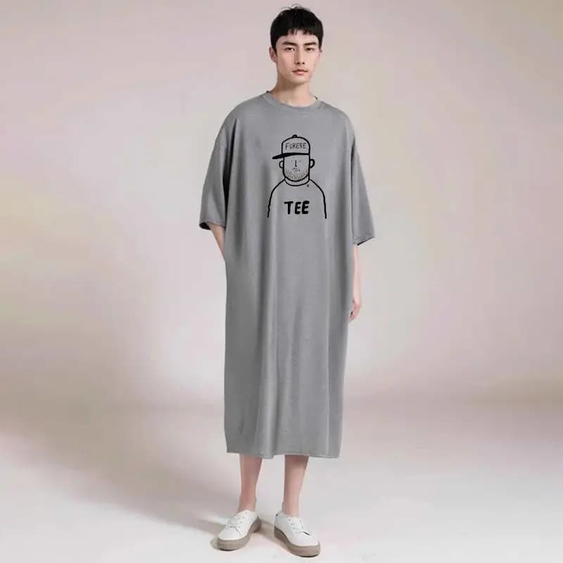 Men's nightgown, nightgown, bathrobe, thin pajamas, men's long over-knee simple loose short-sleeved robe, summer loungewear