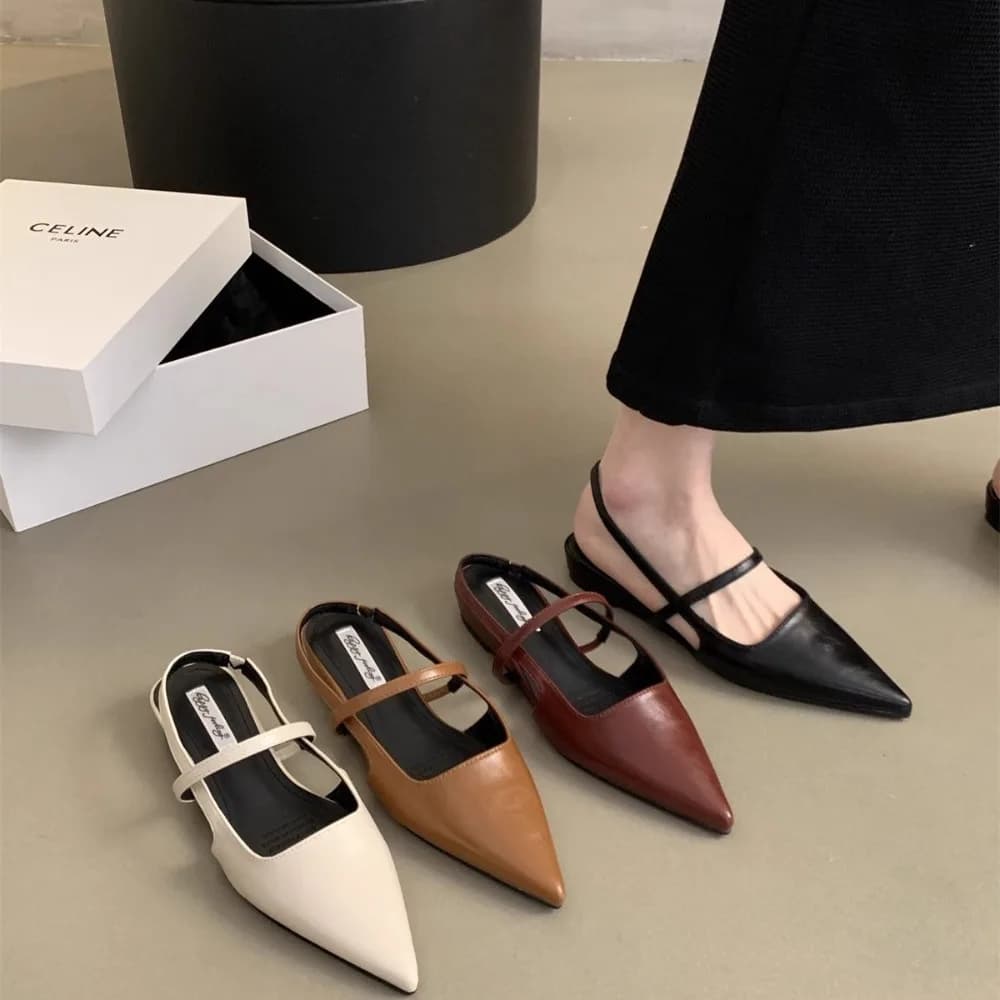 New Women Sandals Shoes Pointed Toe 2025 Spring Fashion Shallow Footwear Slingbacks Ladies Sandals Flats Shoes Big Size