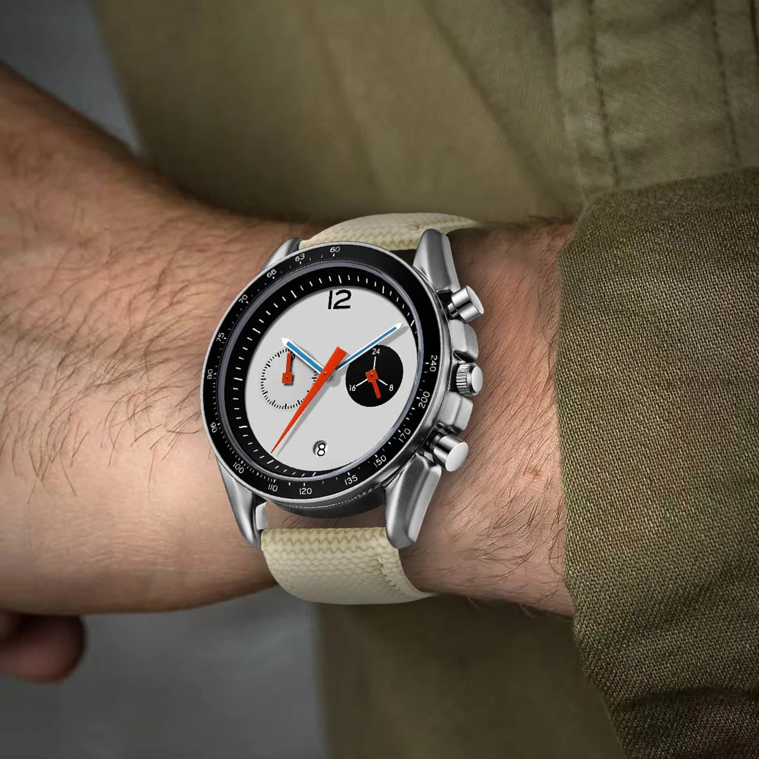CILOA Vintage Racing Chronograph Men Watch Beige Leather Strap Sports Multifunctional Quartz Wristwatch Retro Old Money Style Business Casual Gift for Boyfriend