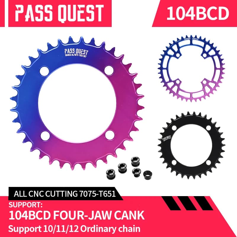 PASS QUEST 104BCD Colorato Mountain Bike AERO Corona Stretta Denti Larghi Ruota di Catena Della Bicicletta 32T 34T 36T 38T 40T 42T 44T 46T 48T
