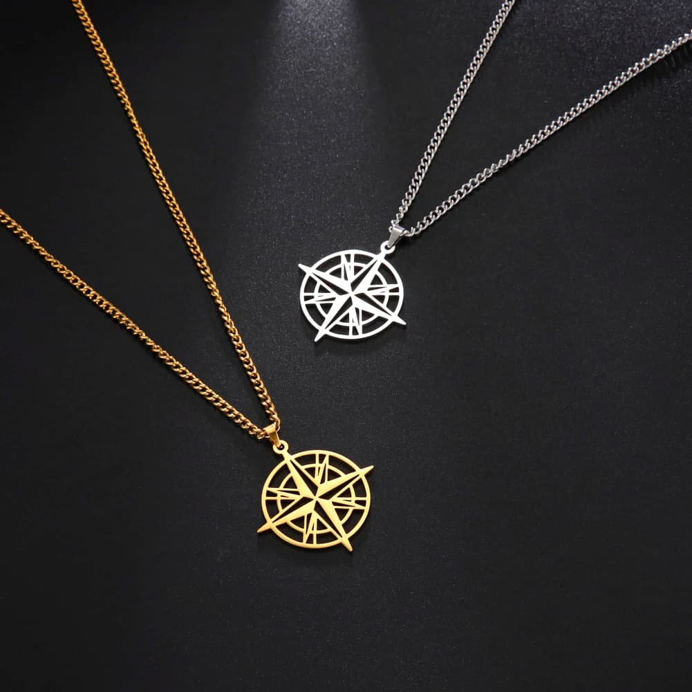 Hipee Compass Pendant Necklace for Men Women Fashion Stainless Steel Gold Color Necklace Jewelry Wholesale