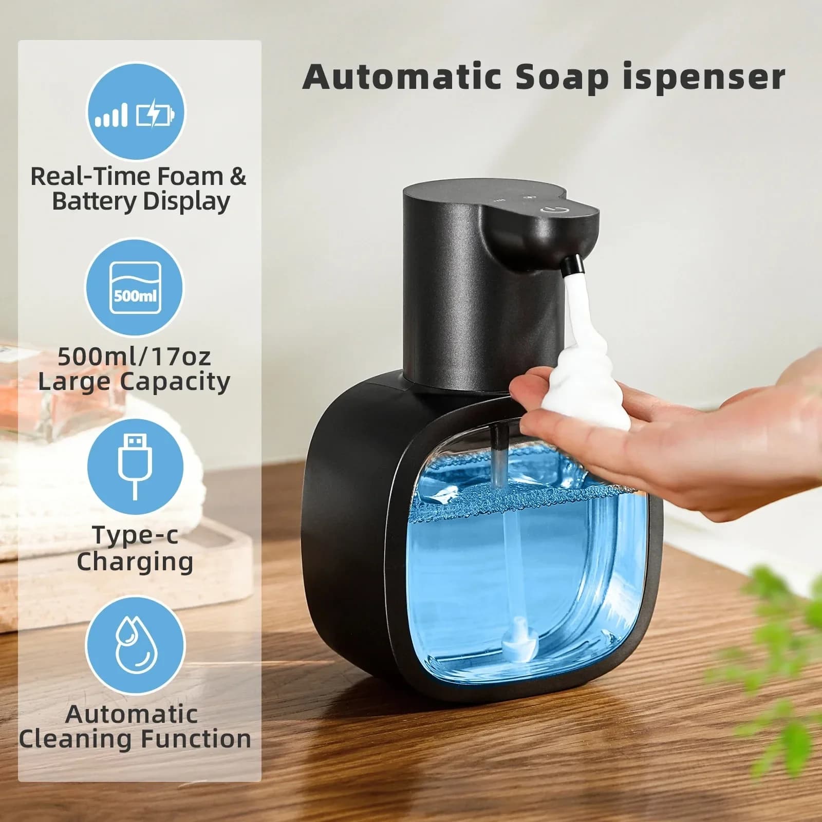 Wall Mounted Automatic Soap Dispenser Motion Sensor Foam Touchless Bathroom