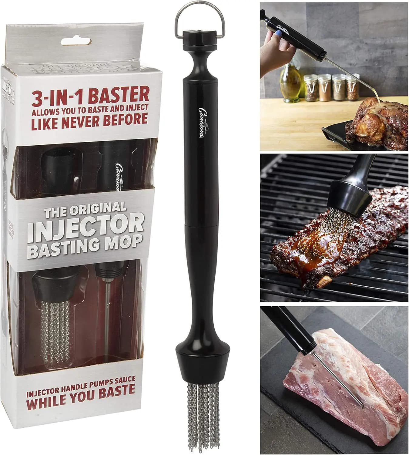 Set 3-in-1 per Barbecue: Iniettore, Pennello per Marinatura e Siringa per Carne, per Grigliare e Marinare, Uso Interno ed Esterno