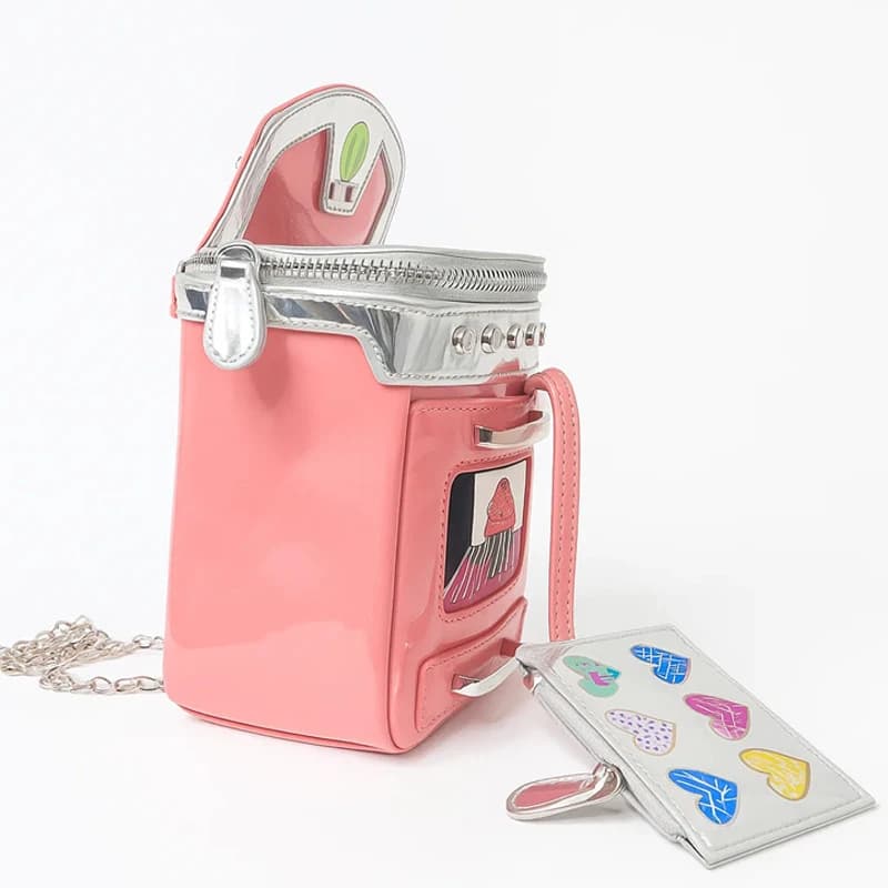 Mini borsa quadrata rosa con cerniera Borsa a tracolla creativa a forma di forno di moda Portamonete per telefono con cartoni animati con slot per carte Borsa a tracolla