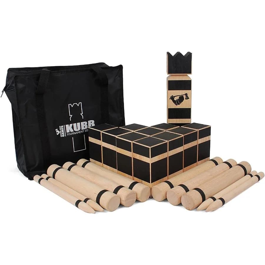 Grown Man Kubb Gioco Viking Scacchi Premium Hardwood Kubb Set Torneo ufficiale Dimensioni Kubb Gioco da prato Kubb Gioco da giardino originale per