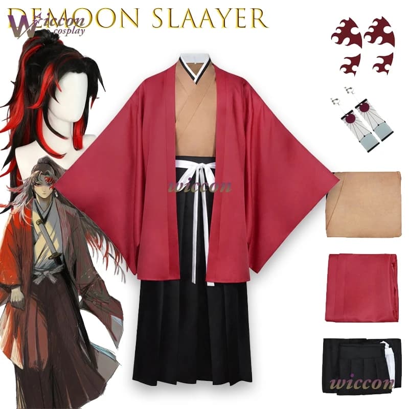 CosC Anime Tsugikuni Yoriichi Costume Cosplay Kimono giapponese Haori Mantello Cappotto Parrucca Uomo Natale Abito da ballo mascherato Halloween