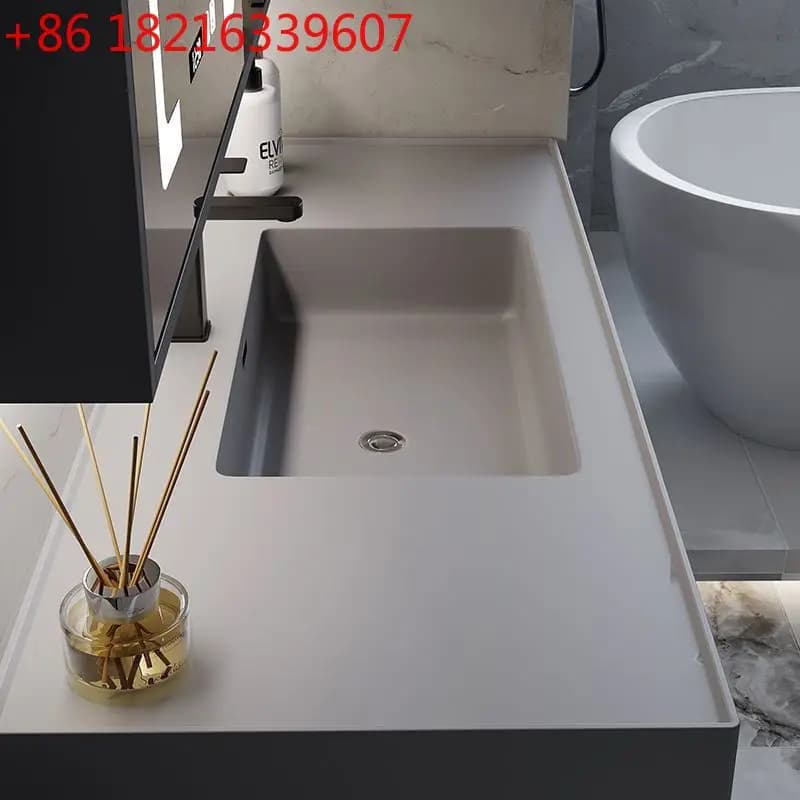 Combinazione semplice di mobili da bagno in legno massello, specchio per lavabo, lavabo da bagno integrato