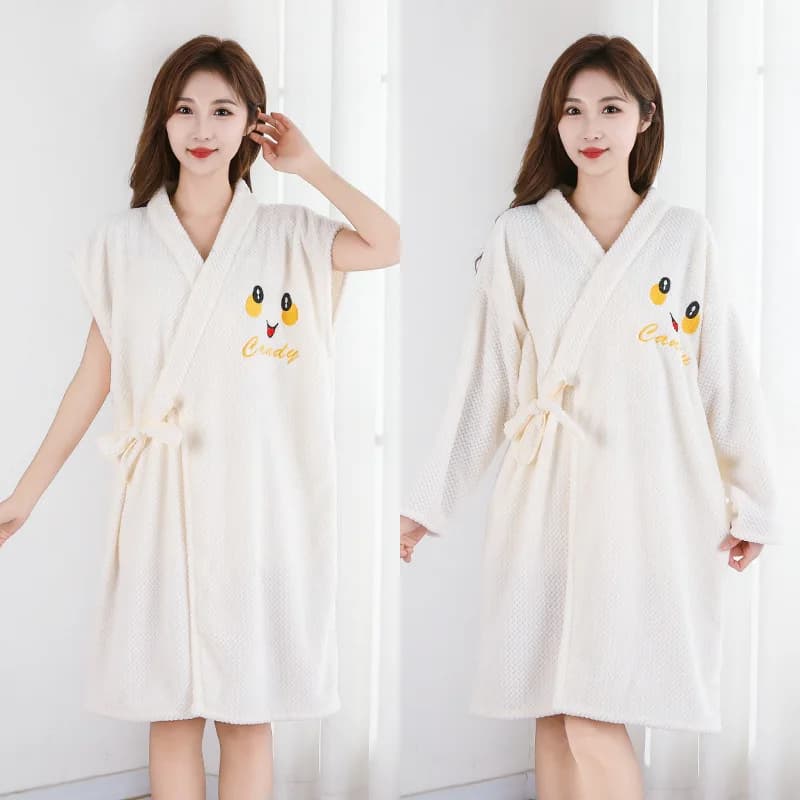 Bathrobe towel for Women's Home Autumn and Winter Adults can wear and wrap in the bathroom Fast drying night shirt