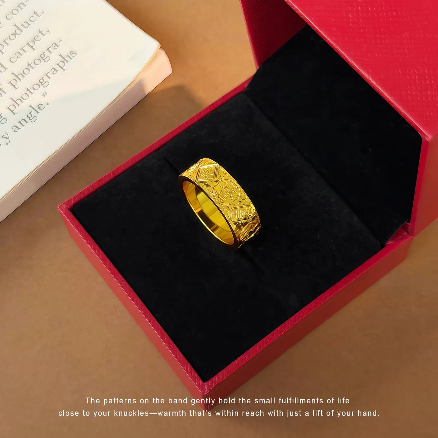Anello Jiyan in oro vero 24k certificato, stile ghiaccio tritato, versione larga, anello chiuso, stessa versione del negozio Flash Gold.