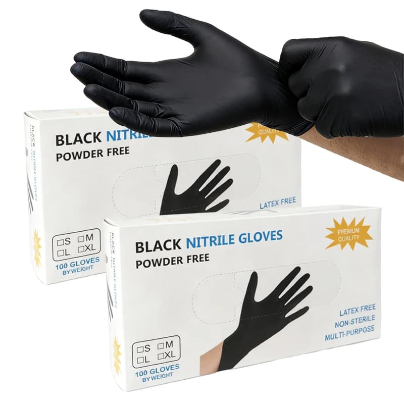 200 Pezzi Guanti in Nitrile Nero con Scatola, Guanti Monouso in Nitrile per Pulizie Domestiche e Cucina, Senza Sporcare le Mani