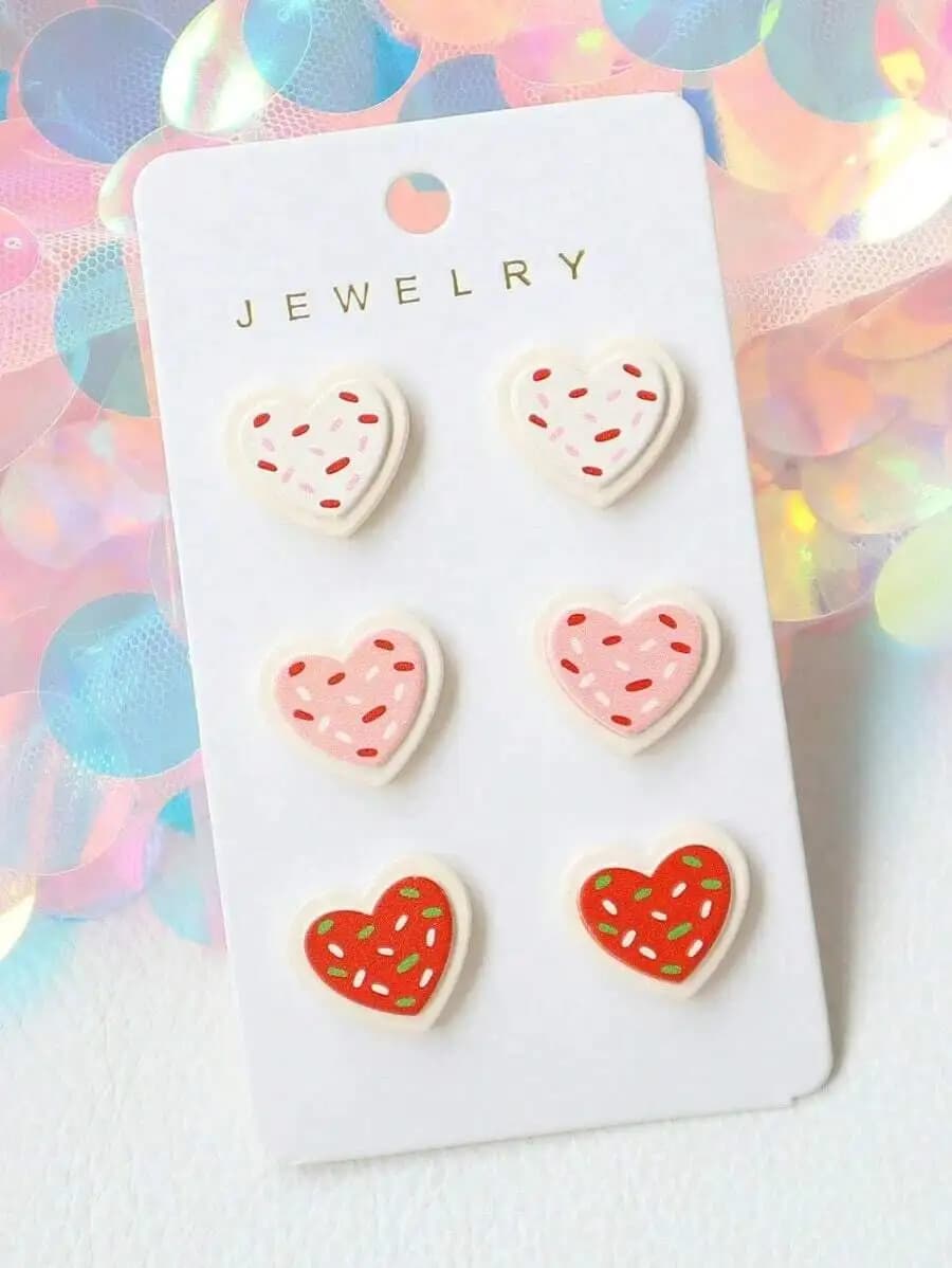 Set di 3 paia di orecchini a forma di cuore in finta argilla polimerica, gioielli romantici e carini per le donne