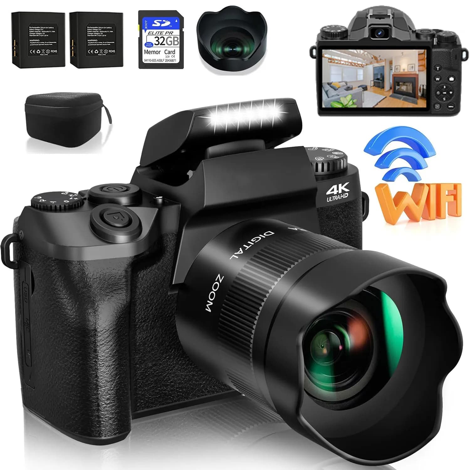 64 MP SLR DSLR digital camera for photography Video Camera Vlog 4K 60FPS Automatic Focus Touch Screen 4,0 inch Youtube Live Webcam