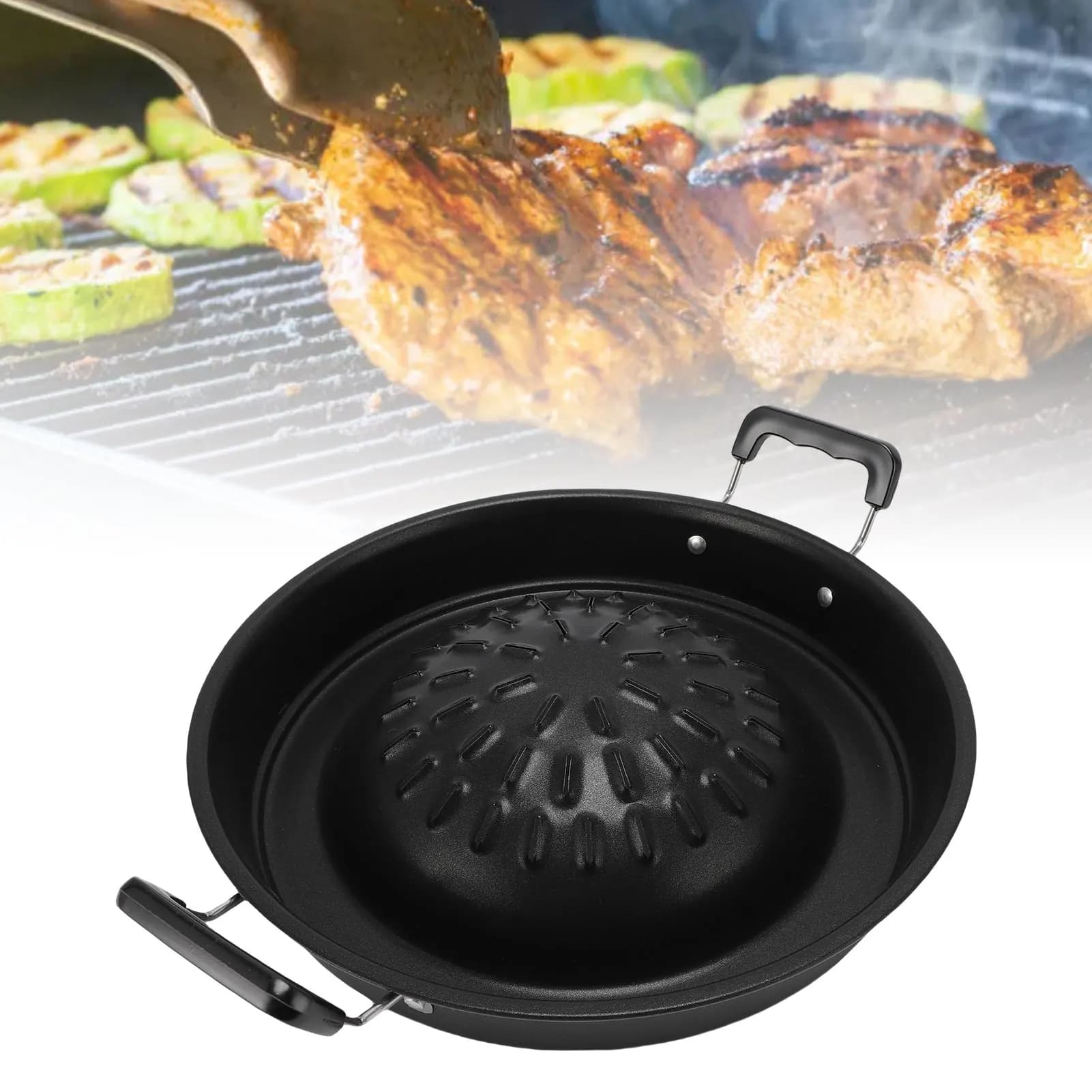 Thai BBQ Grill Pan 2 in 1 Non Stick Even Heating Aluminum Hot Pot Grill Charcoal Pan for Indoor Outdoor Thai Barbecue Grill Pan