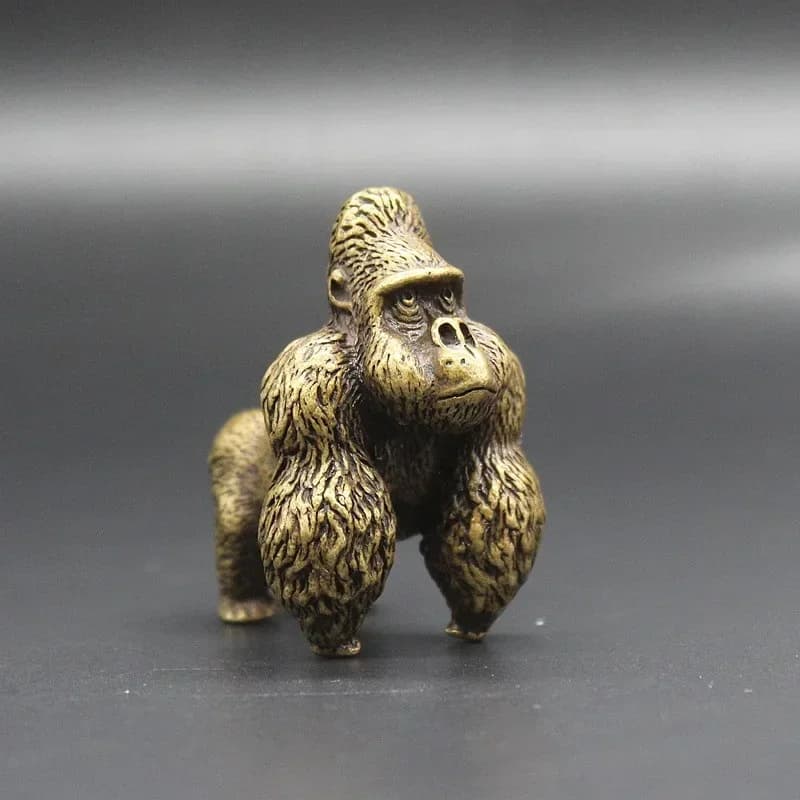 Chinese Classical Brass Gorilla Statue Antique Study Desktop Ornament Table Tea Pet Solid Pure Copper Animal Figurine Decoration