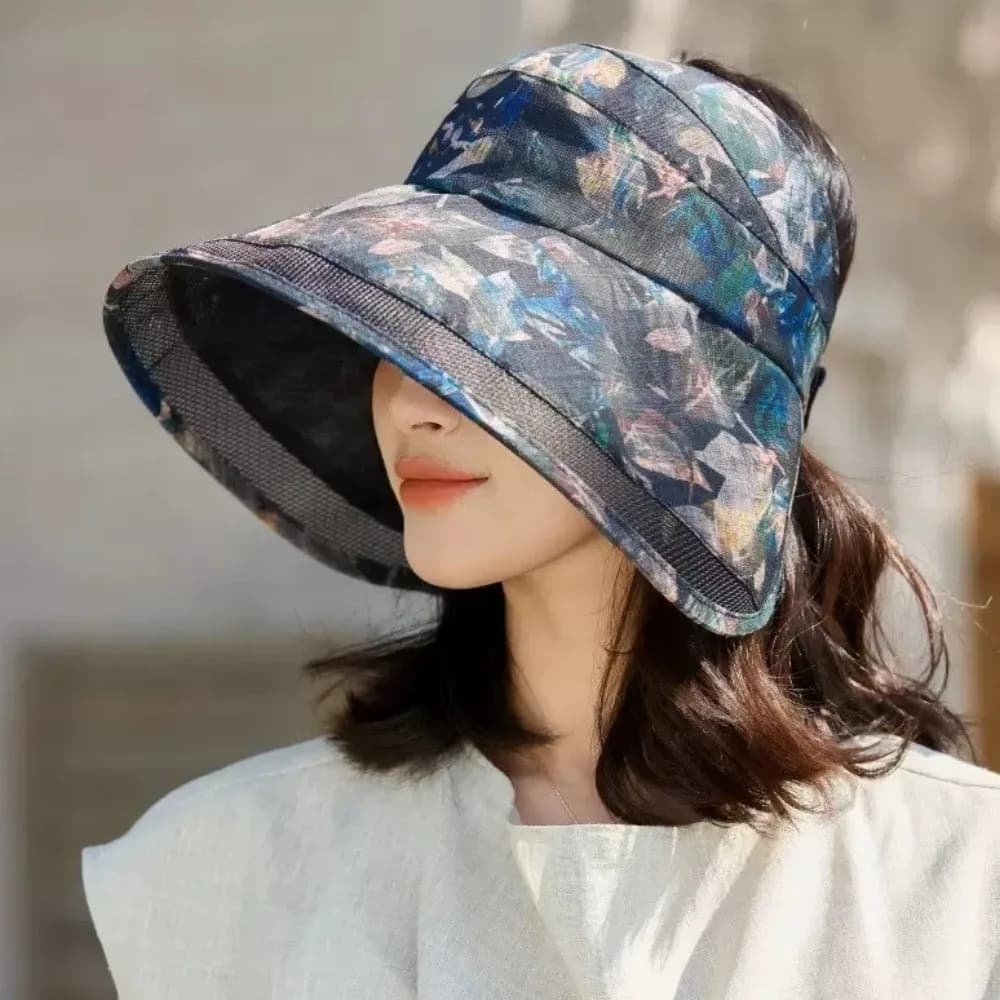 Cappello da Pescatore Coreano Regolabile con Parte Superiore Aperta, Traspirante in Poliestere, Anti-Sole, con Rete e Ampia Tesa a Foglia, per Esterni