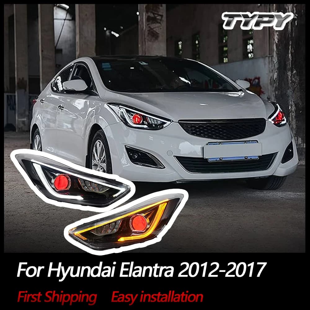 Proiettore LED Gruppo faro per Hyundai Elantra 2012-2017 Fari Red Demon Eyes Luce di marcia diurna