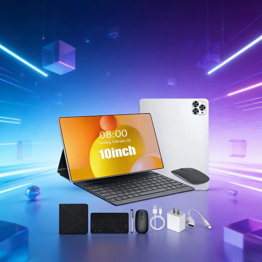 Tablet Android 12 from 10 Inches, Quad Core, IPS HD Touchscreen screen, WiFi 2.4G/5G, Bluetooth, Double Camera, with Keyboard, Mouse, Custody and Style