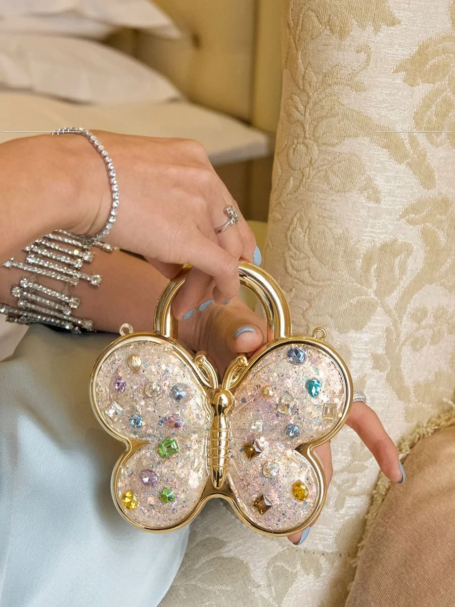 UGALS Fairy Sweet Rhinestone Luxury Dinner Elegant Acrylic Clutch Shoulder Bag Young Ladies Handbag Party