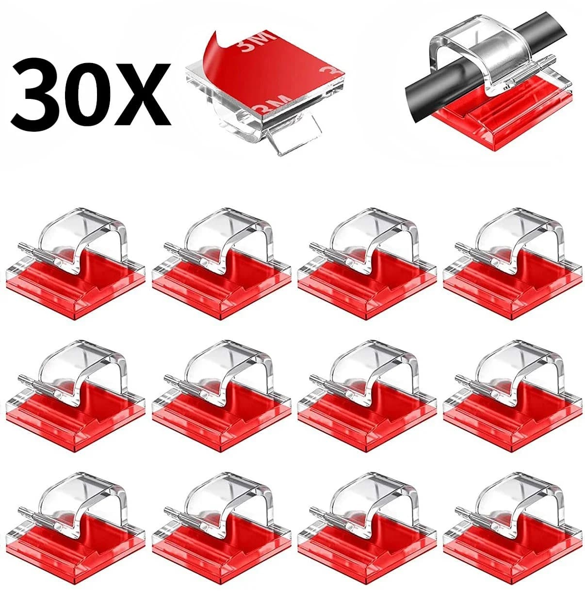 Clip per cavi da 30 pezzi gestione del cavo autoadesivo supporto per filo nero morsetto per Organizer accessori per Clip per auto autoadesivi