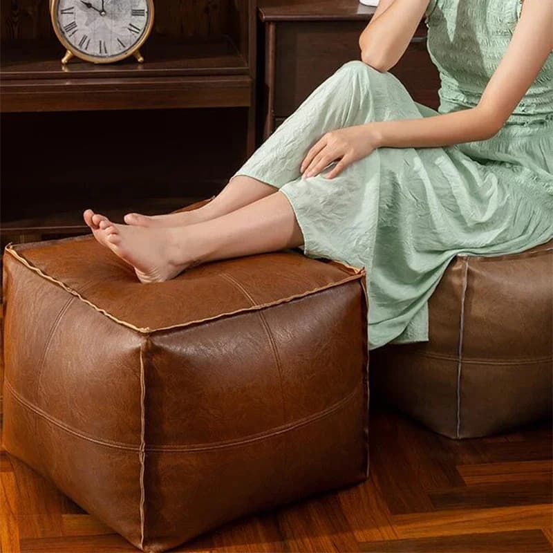 Moroccan Pu Leather Cushion Cover Tatami Unstuffed Floor Cushion Meditation Pouf Home Decor Lazy Futon Wax Leather Ottoman