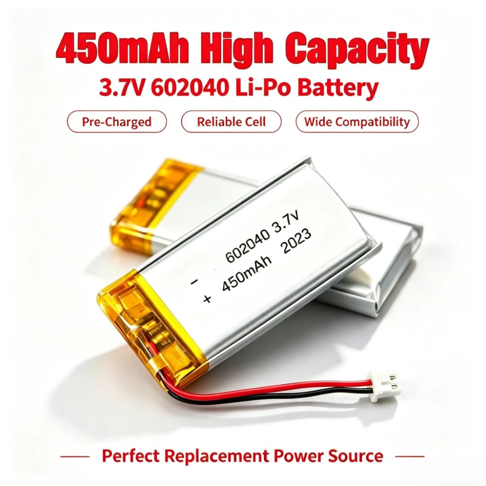 450mAh 602040 Li Po Battery 3.7V Lithium Batteries Lipo Rechargeable Cell for Smart Wearable Walkie Talkie GPS PSP Game Console