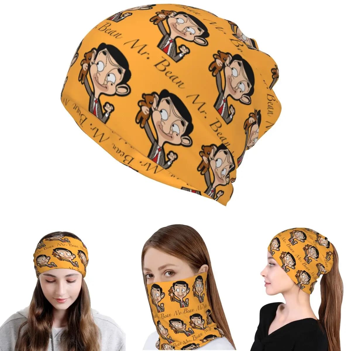 Bandana con personaggio di Mr. Bean, scaldacollo, maschera, sciarpa, calda fascia per la testa, berretto, unisex, antivento per adulti
