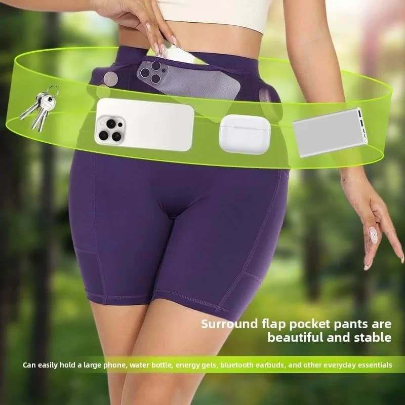 Unisex Running Shorts at Rapid Drying 1/4 with Life Pocket, Traction Pants for Marathon, Cycling and Fitness