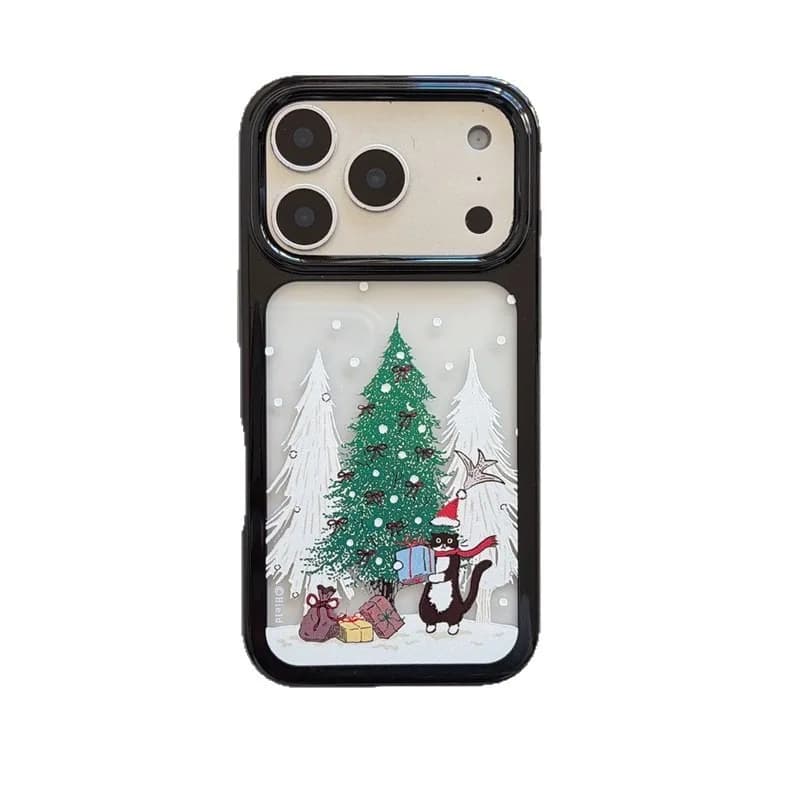 Confezione regalo Custodia per telefono gatto albero di Natale per iPhone 17 16 15 14 Pro Max Copertura completa a doppio strato