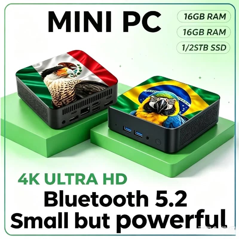 2026 Mexico & Brazil Flag Themed Mini PC Core i9‑8950HK 16GB RAM 2TB SSD 4K UHD Portable High‑Performance Unit for Gaming