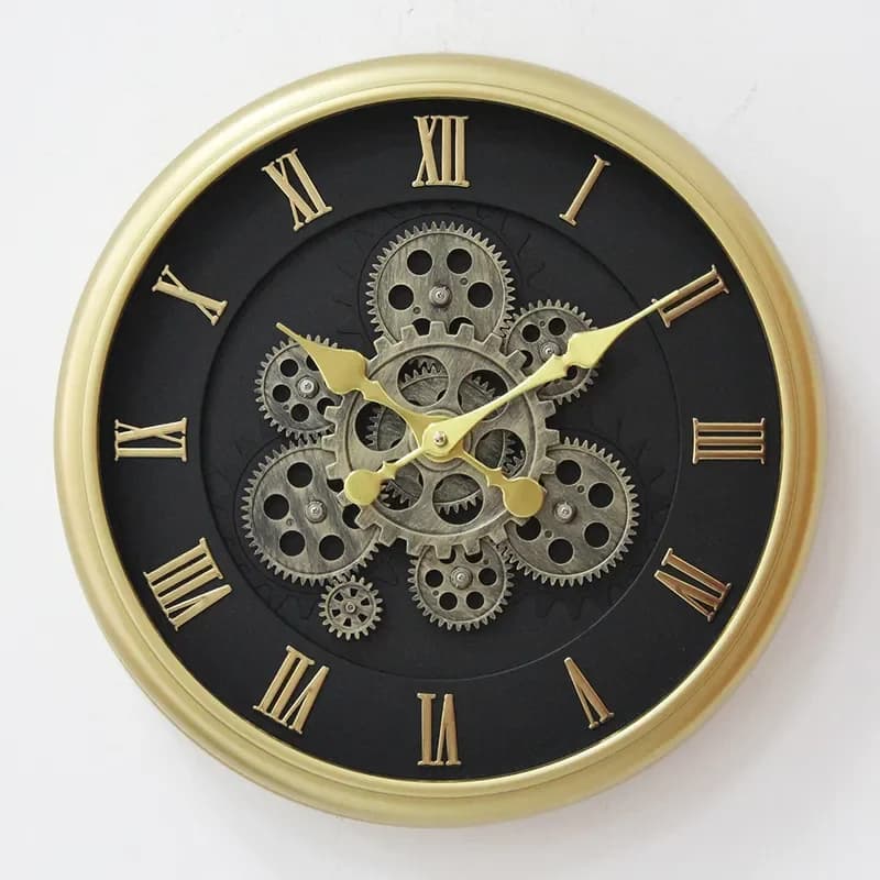 Creative Dynamic Gear Clock for Living Room Nordic Retro Wall Clock Decoration Modern American Wood Grain Clock 16 Inches